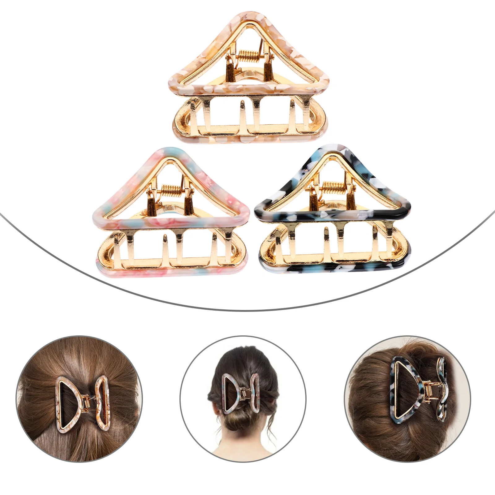 

3 Pcs Triangle Hair Claw Clips Alloy Simple Stylish Lightweight Barrettes for Women Wedding Party Daily