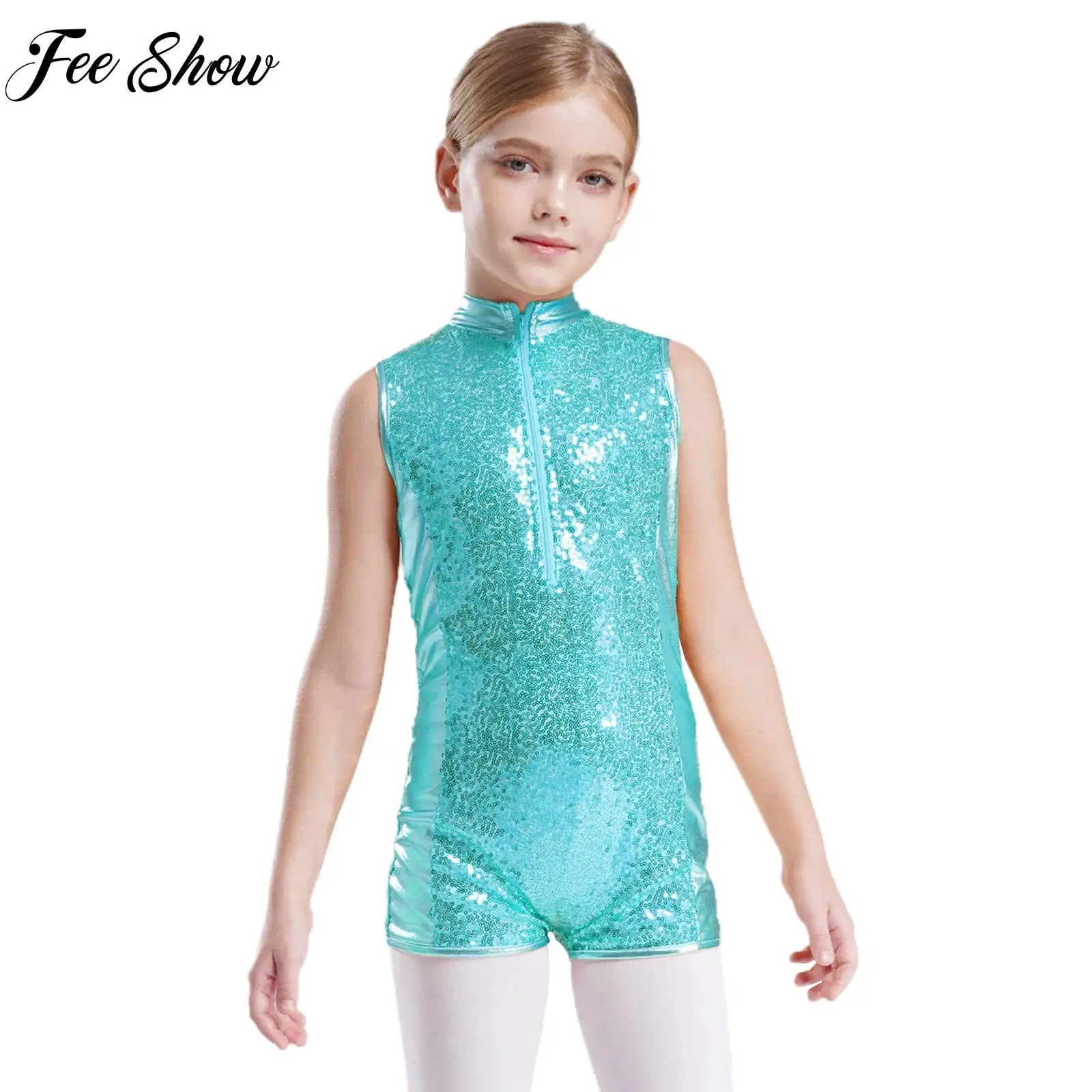 

Gymnastics Performance Leotard for Kids Girls Latin Jazz Dance Costume Sparkly Sequins Jumpsuit Hip-hop Street Ballet Dancewear