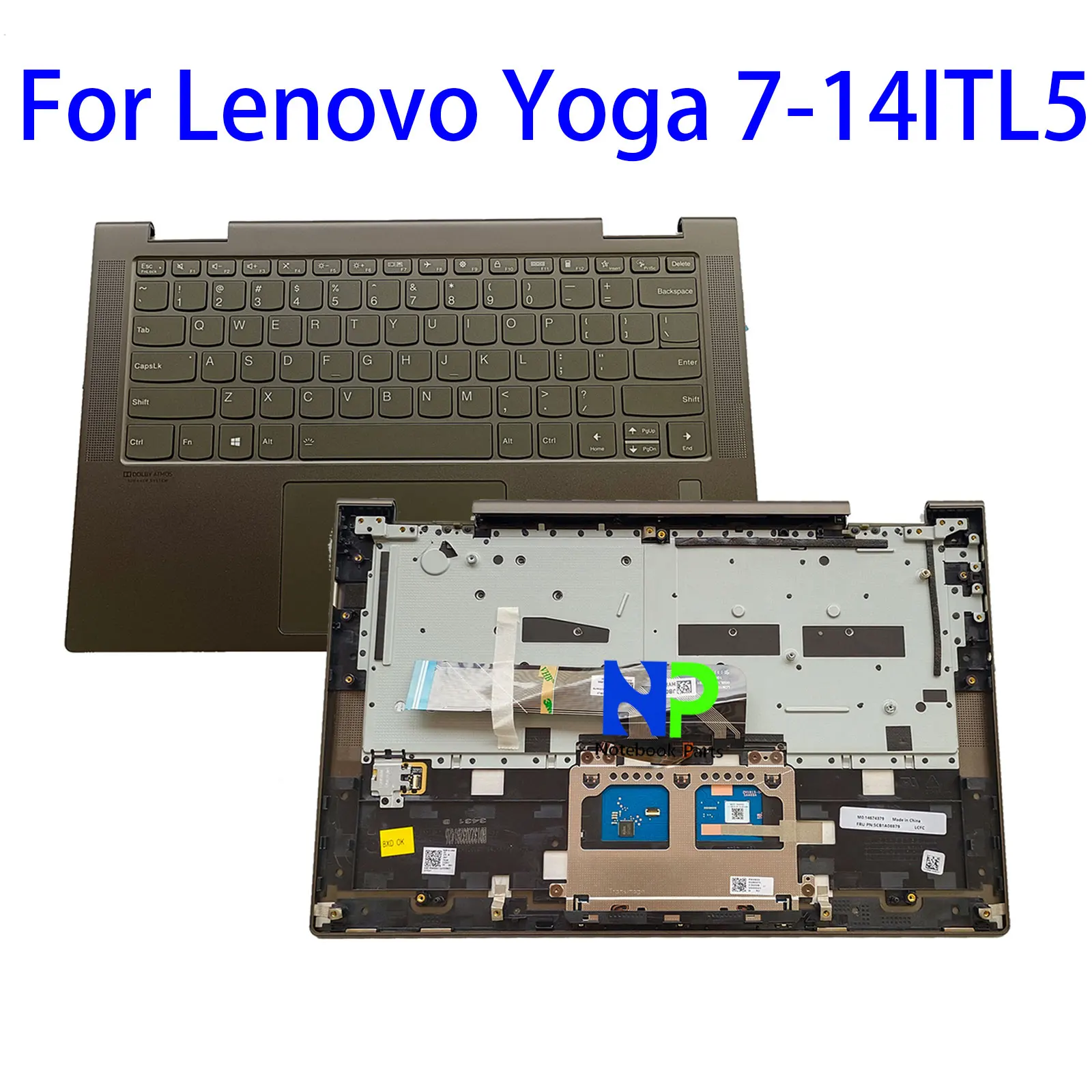 

Оригинальная новая верхняя крышка для Lenovo Yoga 7-14ITL5 14 дюймов, упор для рук, подсветка, клавиатура США, тачпад, черновато-зеленый 5CB1A08879