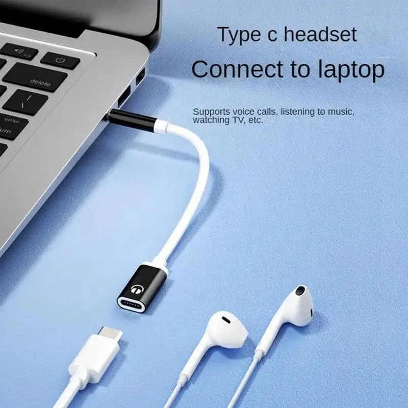 AUX Audio Cable 3.5mm Male to Typec Female Flat Head Earphone to Round Head Car Speaker Adapter Phone Converter Converter