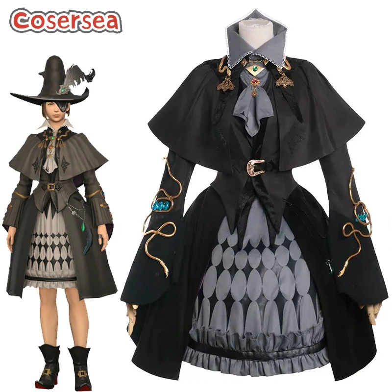 

Cosersea Wicce Cosplay Costume Game FFXIV Final Fantasy Wicce Role Play Halloween Women Black Dress Party Suit Outfit Fullset