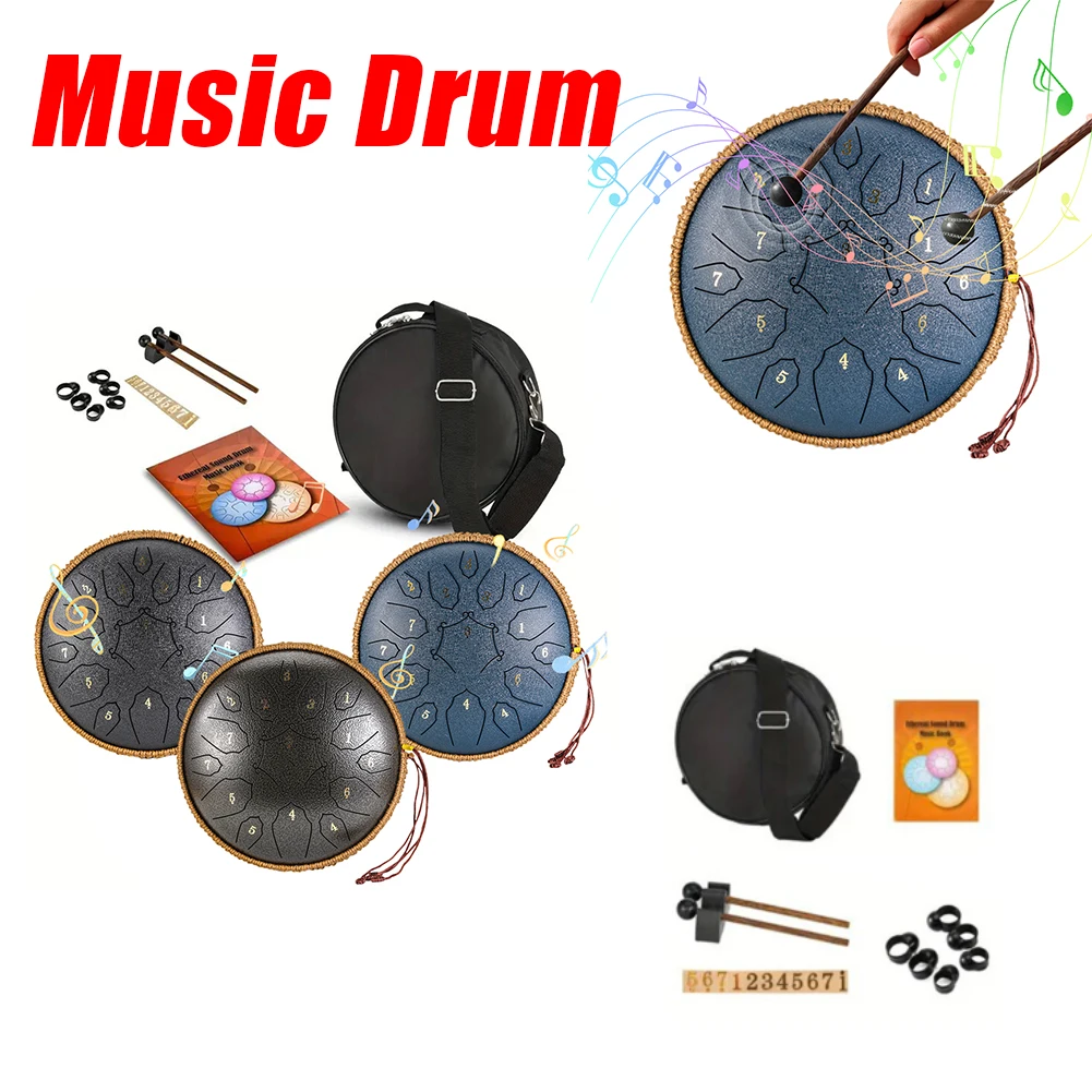 

12-дюймовый стальной язычковый барабан с сумкой и палочками для игры, 15 нот, для йоги, медитации, звукотерапии, D-тона, эфирный барабан