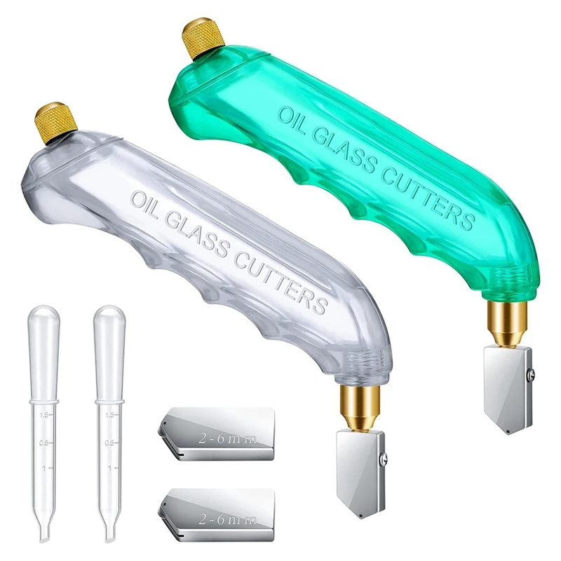 

6 шт. резак для стекла пистолетная рукоятка для подачи масла стеклянный резак и 2-6 мм режущие головки (зеленый, белый)