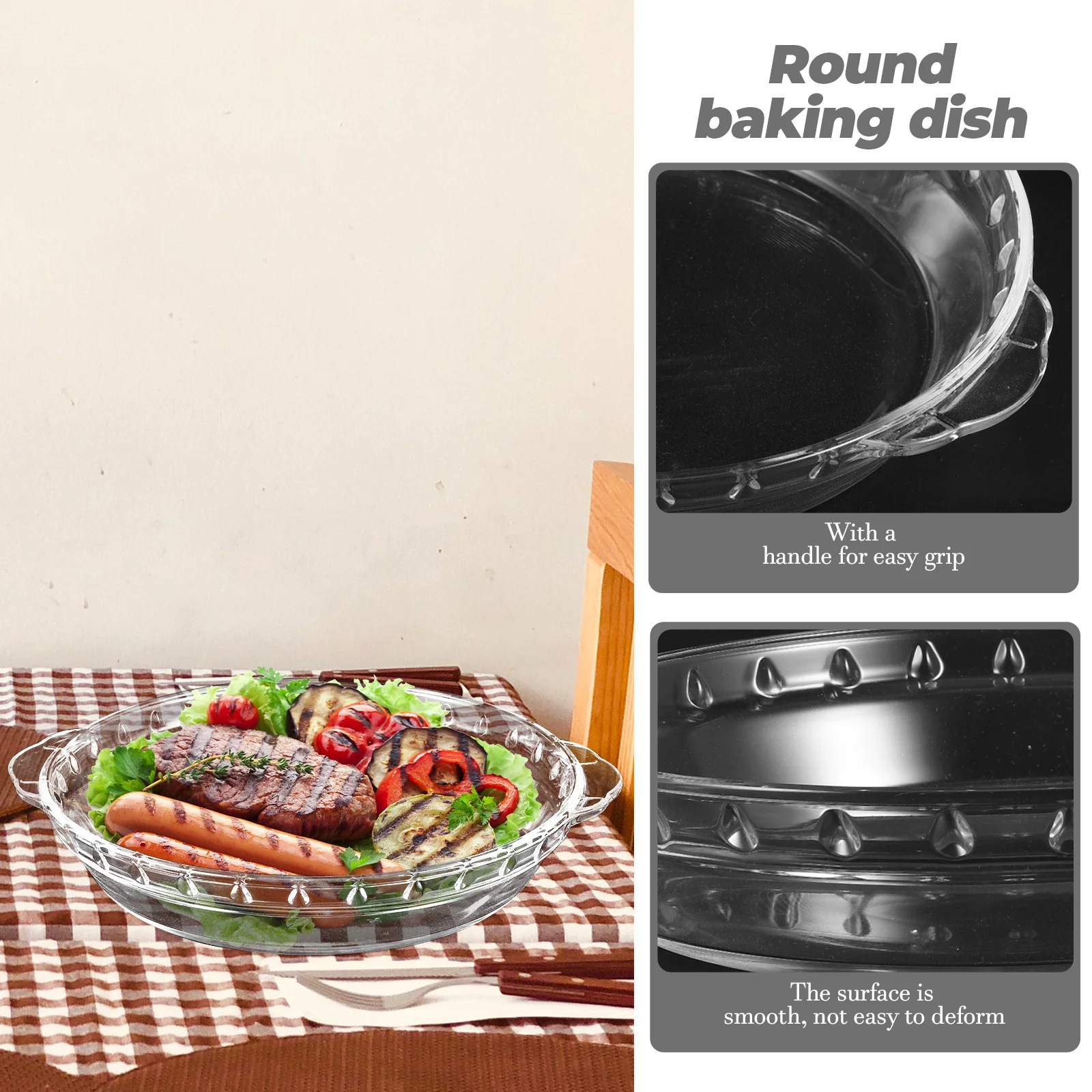 

Glass Bakeware Pans for Baking Double Handle Dish Round Tray Pie Dishes Handled