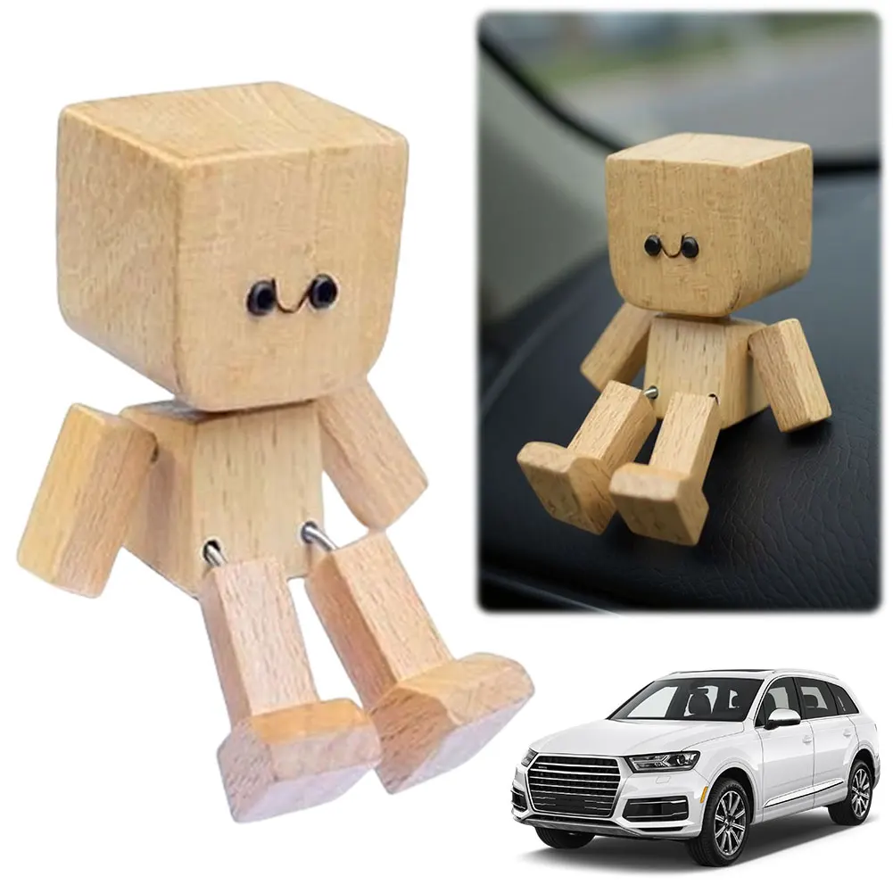 Charmante figurine en bois avec jambe de printemps, petite figurine en bois, résistante à l'usure, sortie d'air, ornements de parfum, décoration automobile