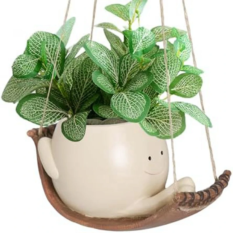 

1 PCS Swing Face Plant Pots Cute Hanging Planter Indoor Outdoor Funny Smile Face Flower Pots As Shown With Swing Or Hammock