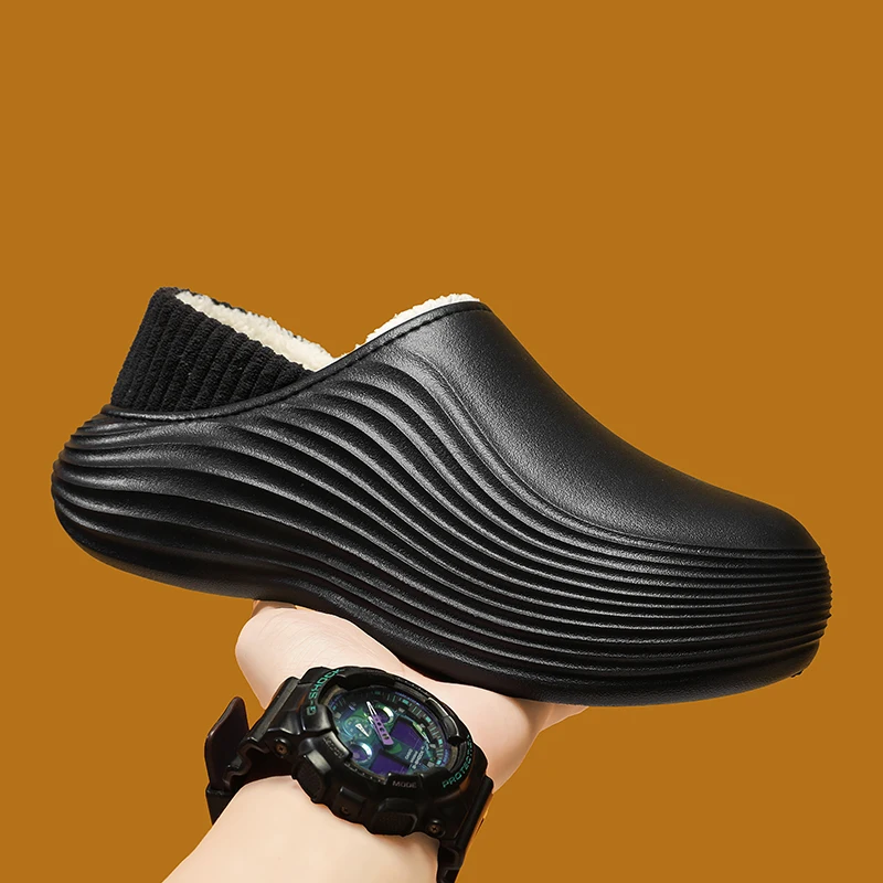 

Новые модные хлопковые тапочки, мужские зимние теплые домашние хлопковые туфли, непромокаемая садовая обувь, домашняя лаконичная обувь без шнуровки