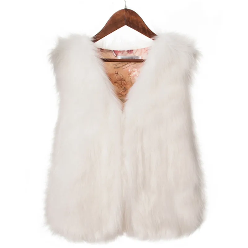 Winter Imitation Fox Fur Vest Women\'s Solid Color V-Neck Sleeveless Women\'s Jacket Casual Warm Fluffy Fur Waistcoat Female 2763