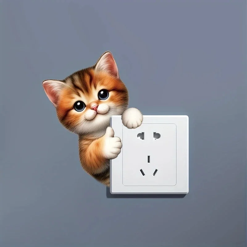 MT1389# Adorable Yellow Kitten Light Switch Sticker, Plastic, No Electricity Needed, Adhesive Wall Decor for Home