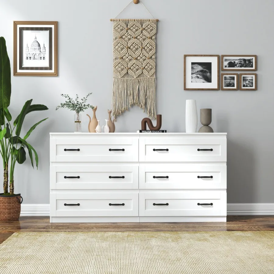 

Modern white side cabinet with 6 drawers Wood Chest of Drawers with Metal Handle Storage Organizer for Living Room Bedroom or H