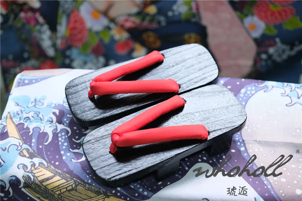 Schwarz Farbe Holz Geta Flip-Flops Mann Frauen Hausschuhe Japanischen Anime Coplay Kostüme Zwei-zähne Dicken Plattform Holz Clogs schuhe – Detail 16