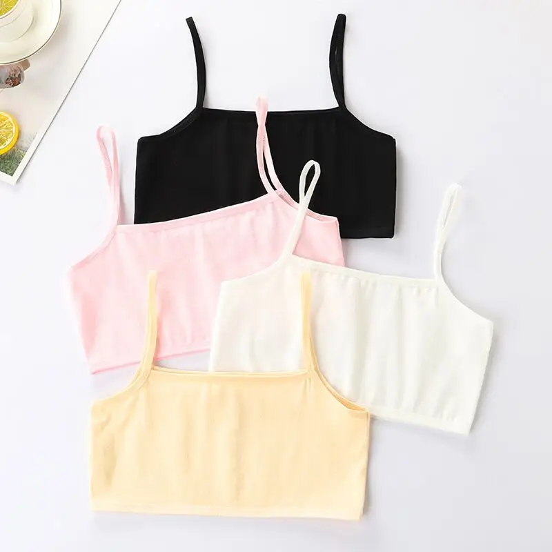 

4Pc/lot Girls Bra Underwear Lingerie Kids Teens Teenage Young Adolescente Student Cotton Double Deck Solid Color 8-12Years