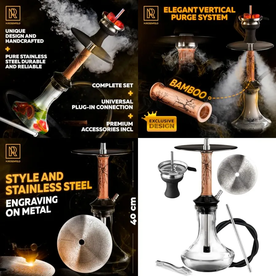 

18 Stainless Steel Hookah Set 1 Hose for Smooth Smoking Unique Designed Hookah 1 Hose with Accessories and Big Hookah Bowl, Per
