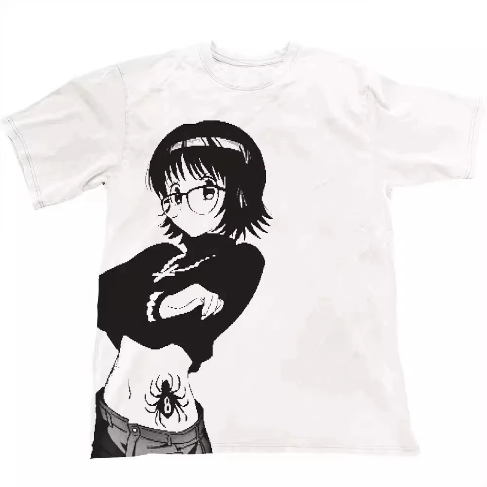 Hunter X Hunter Shizuku Glasses Spider Tattoo Print T-shirt White Oversized Casual Tee For Anime Fans Breathe tees