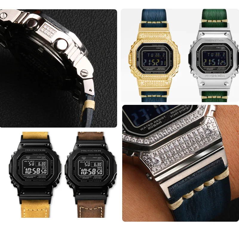 อะแดปเตอร์สายนาฬิกาข้อมือสำหรับ Casio G-SHOCK GMW-B5000 316L สแตนเลสตัวเชื่อมสายนาฬิกา22มม. สีดำสีเงินสีทอง