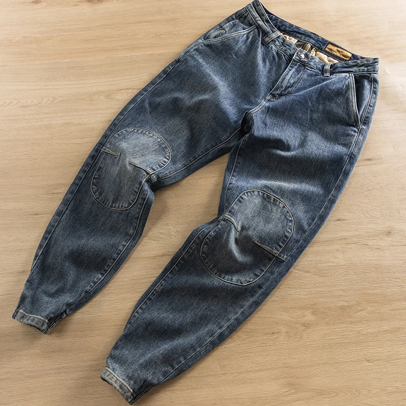Джинсовые джинсы с талией в стиле ретро, мужские свободные повседневные брюки, длинные брюки Харлан, осенне-зимняя хлопковая рабочая одежда