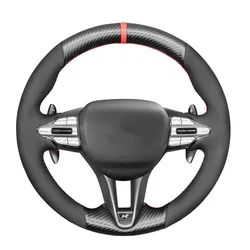 Black Artificial Suede Carbon Steering Wheel Cover For Hyundai Veloster N 2019-2022 i30 N i20 N 2017-2022 Elantra N Kona N 2022