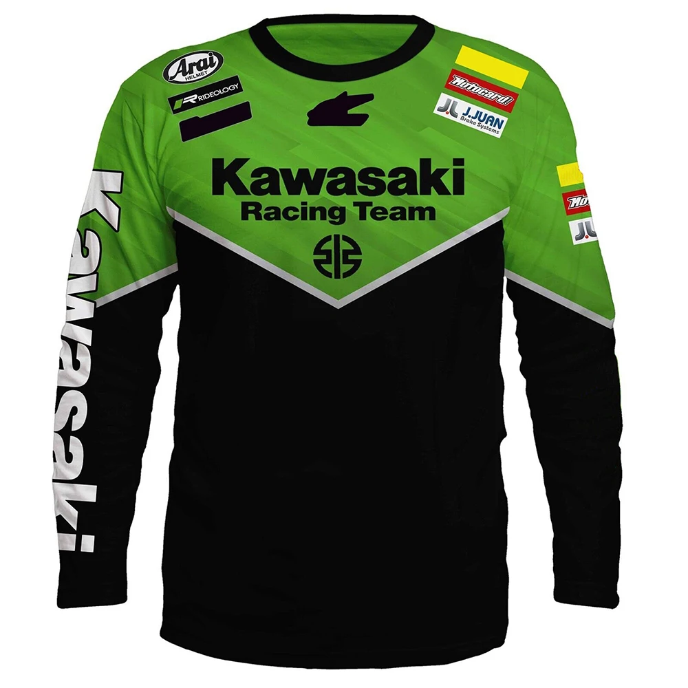 Kawasaki Motorcycle Racing Team Men T-shirt Long Sleeve Spring Autumn Women Tee Shirts 2024 New Sports Children Clothes Tops