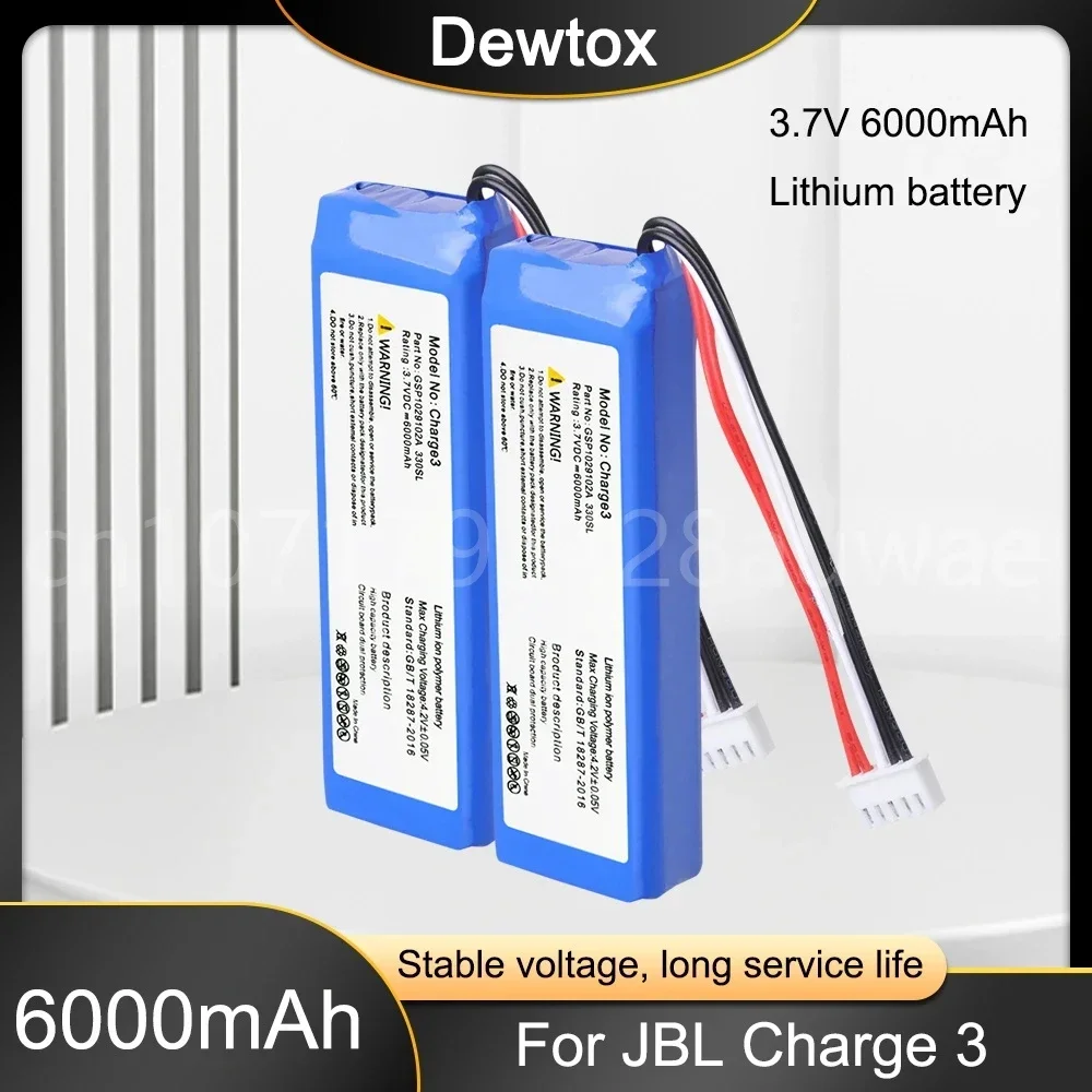 3.7V 6000mAh GSP1029102A 330SL Rechargeable Lithium Battery for JBL Charge 3 Charge3 Wireless Bluetooth Speaker Batteries