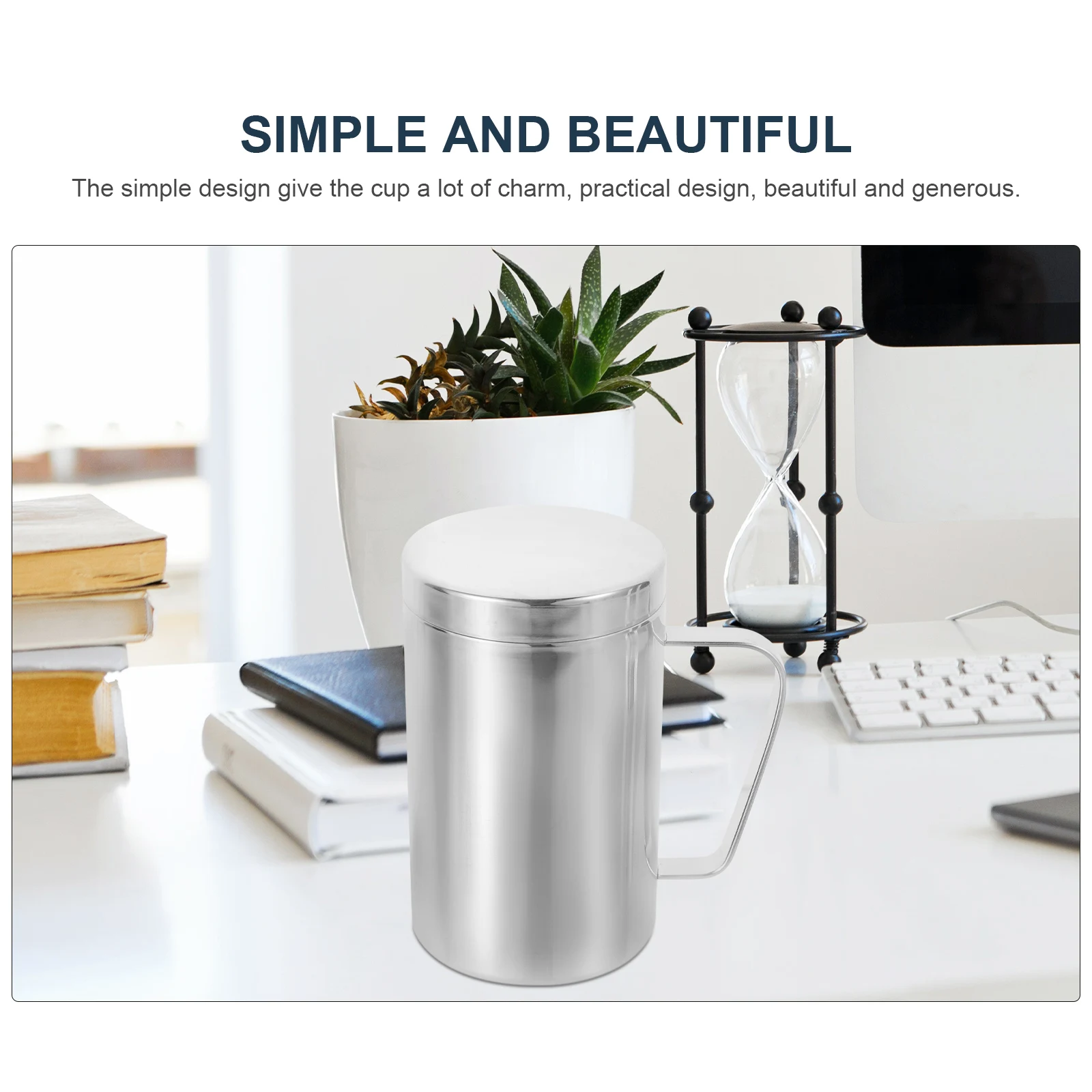 

Stainless Steel Mug Coffee Cup Tumbler Large Reusable Flat Bottom Office Camping Tea Milk Juice Beverage Ergonomic H