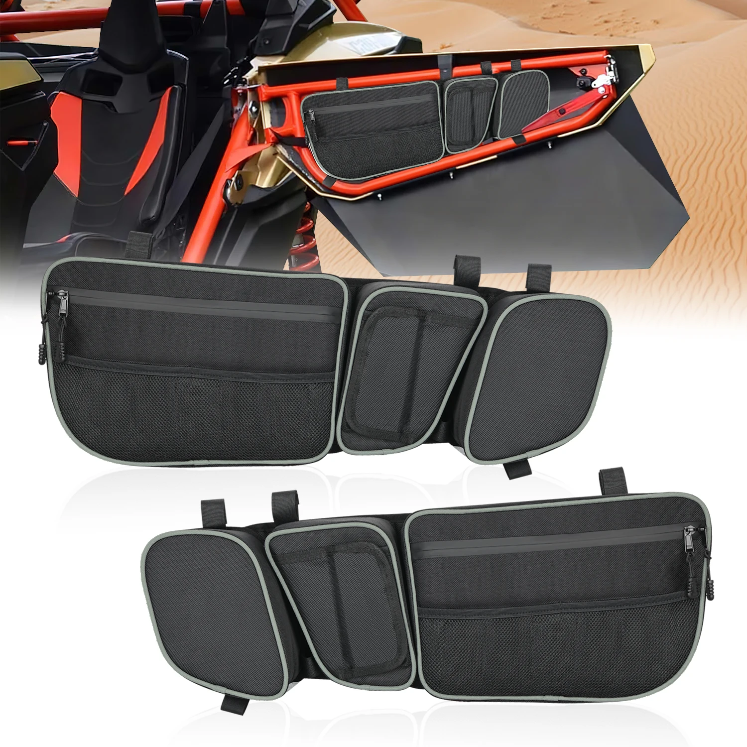 Frokom X3 Door Bags,Door Storage Bags Compatible with Can Am Maverick X3 MAX Turbo R X DS RS RR XMR XRC 2017 2018 2019 2020 2021 2022 2023 2024-with Cup Holder and Removable Knee Pad