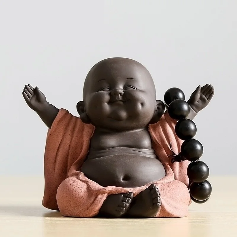 Lifelike Purple Clay Buddha Maitreya Miniature Desktop Ceramics Smile Figure Buddhism Ornament Home Decor Accessories