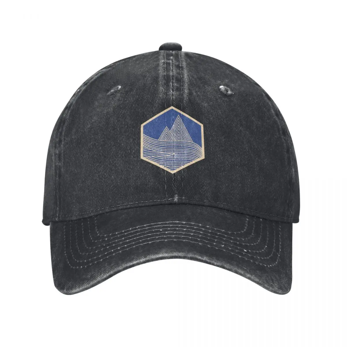 PNW Hexagon - Tan on Blue Baseball Cap Hat Luxury Brand Golf Cap Men's Luxury Women's