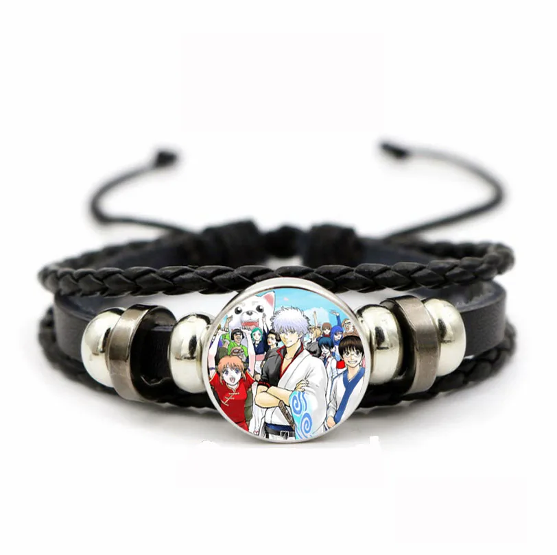 Pulsera ajustable de cuero PU para adolescente, brazalete trenzado de GEMA de tiempo, joyería para Anime GINTAMA