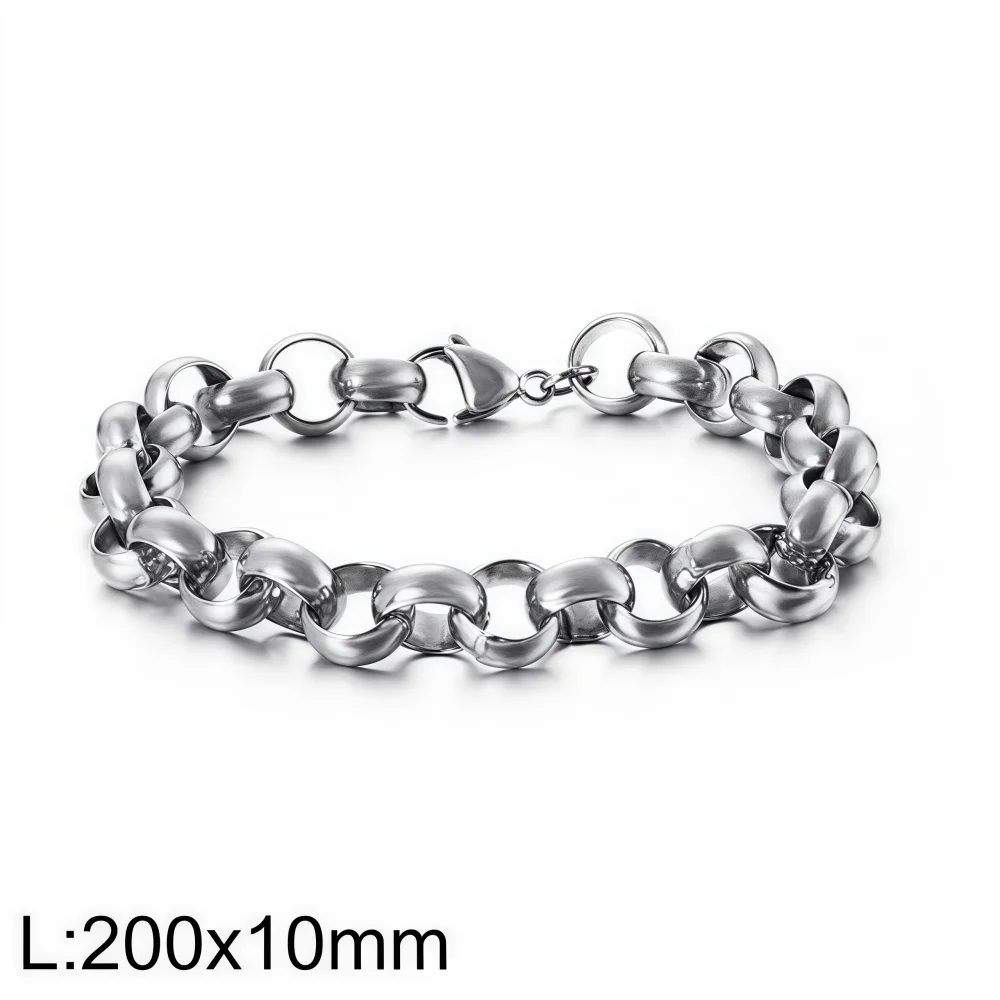 Dicke Kette Edelstahl O-Ketten-Armband Hip-Hop Punk Silberfarben Titanstahl Herrenarmband Mode-Schmuck-Accessoires – Detail 7