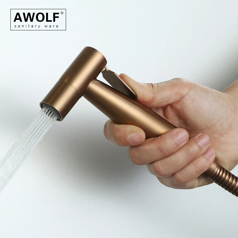 Handheld Toilet Bidet Sprayer Brushed Rose Gold Stainless Steel Bathroom Shattaf System Douche kit with Brass Valve AP2354