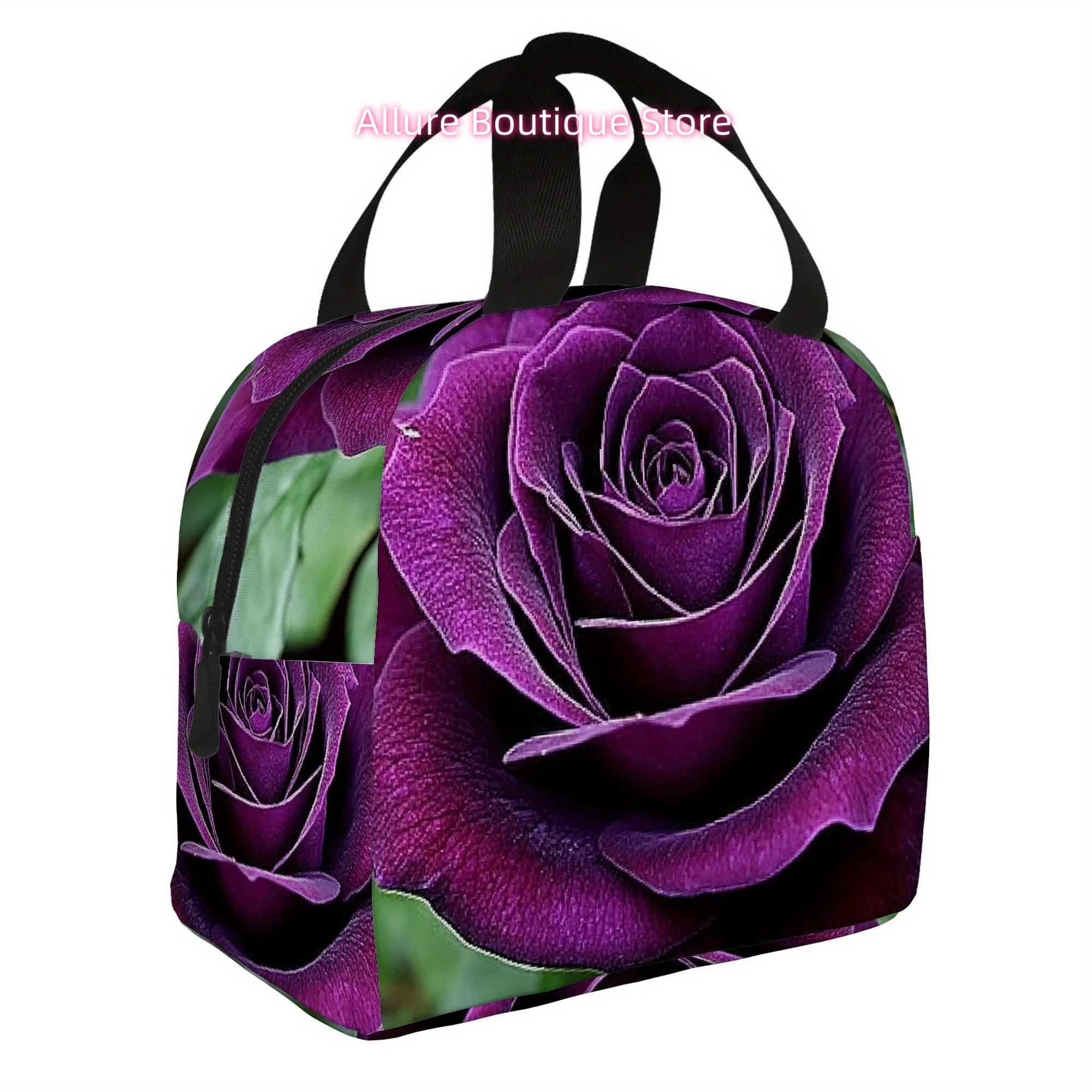 1pc a Purple Blooming Rose Printed Thermal Bag, Designed for Insulation. This Bag Is Not Intended for Food Contact And Is Suitab
