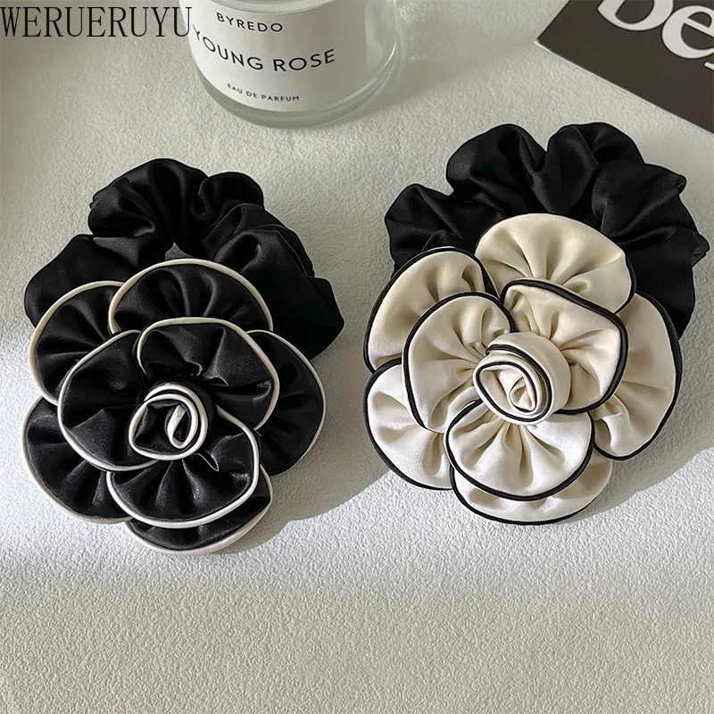 Elegant Camellia Elastic Hair Bands for Woman Hair Accessories Accessary High Elasticity Ponytail Hair Tie Scrunchie Girl 2025