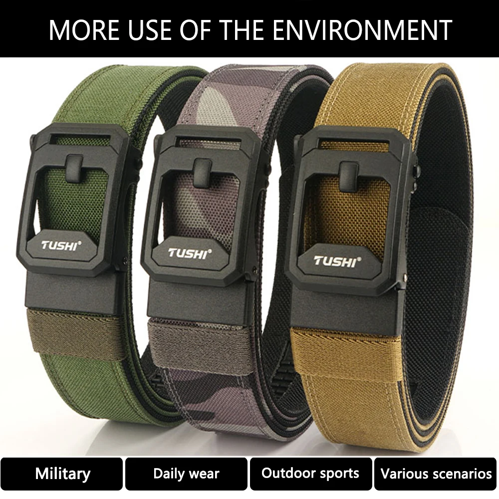 TUSHI Nieuwe Heren Militaire Tactische Riem Strakke Stevige Nylon Zware Harde Riem voor Mannelijke Outdoor Casual Riem Automatische Tailleband