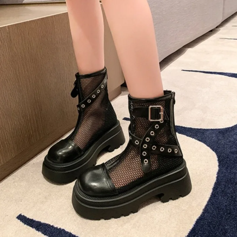 

Women's Summer Cool Boots Fashion Casual High Top Boot Breathable Hollow Out Mesh Boots Women Ankle Boots Non-slip Platform Boot