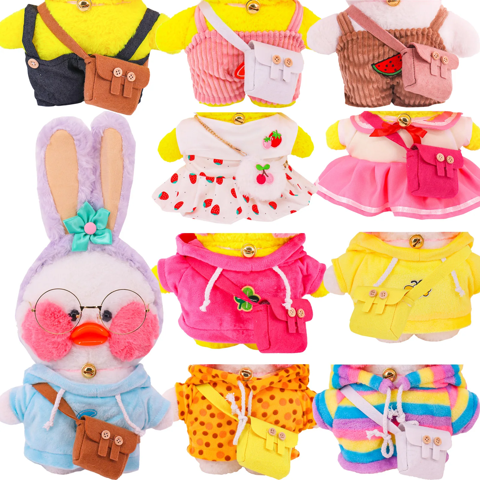 Lalafanfan-ropa de pato, suéter + bolsa, mono de falda Kawaii, juguete de peluche de pato amarillo, accesorios de 30 Cm, regalo de vacaciones