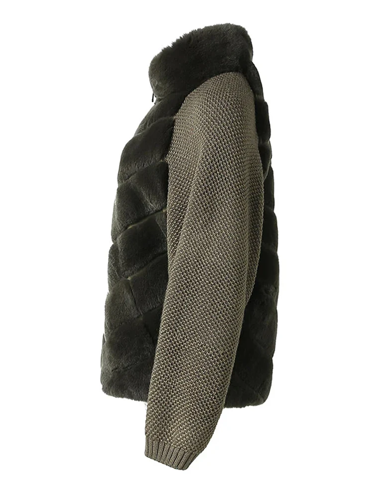 

Пальто из искусственного меха, женские вязаные куртки с рукавами и воротником-стойкой, теплая винтажная верхняя одежда, женская повседневная уличная одежда 2023 г.