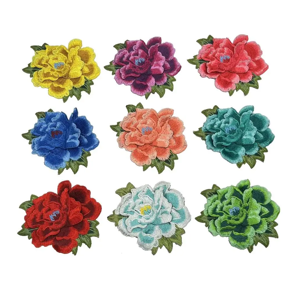 Water Soluble Color Embroidery Patches Ethnic Style Thick Embroidery Floral Applique Peony Flower Three-Dimensional Layered