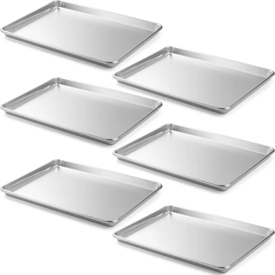

6 Pack Aluminum Sheet Pan NSF Listed Half Size 18 x 13 inch Commercial Bakery Cake Bun Pan Baking Tray