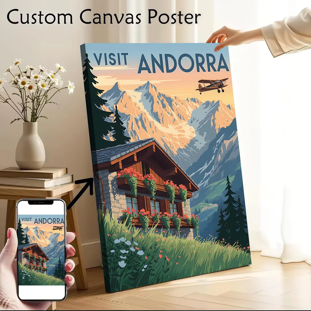Visit Andorra Travel Canvas Wall Art Poster Personalized Photo Printing Perfect Gift for Wand Deko Home Decor Living Room Mural
