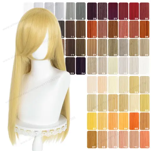 60cm Long Straight Cosplay Synthetic Wig With Bangs Golden Yellow Green Blonde Purple Heat Resistant Hair Anime Wigs + Wig Cap