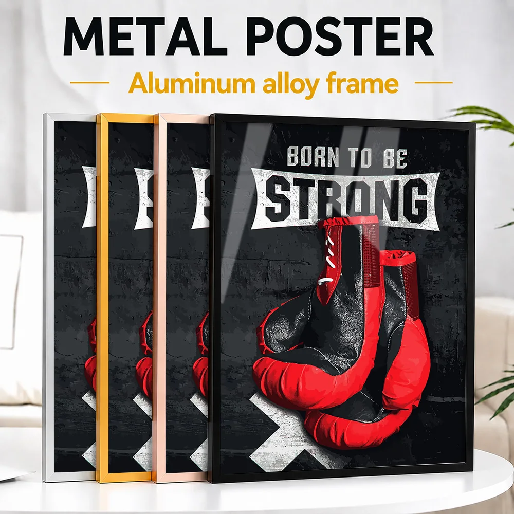 Boxing Gloves Motivation Framed Aluminum Metal Poster Customized Photo Motivational Training Style Wall Art For Workout Studio
