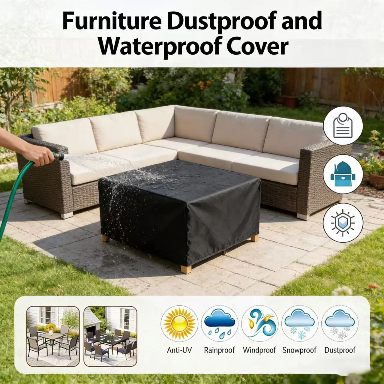 

Multi-size Square Rectangular Universal Size Patio Cover Tear-proof Dust Cover Outdoor Square Table and Chair Protective Cover