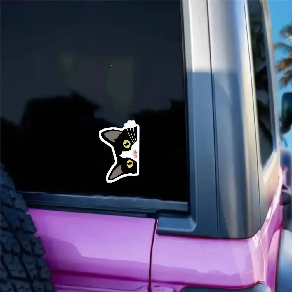1Pc 2D Flat Peeking Tuxedo Cat Vinyl Sticker, Waterproof Decal for Car Window Motorcycle Laptop Decor, Holiday Gift view 5