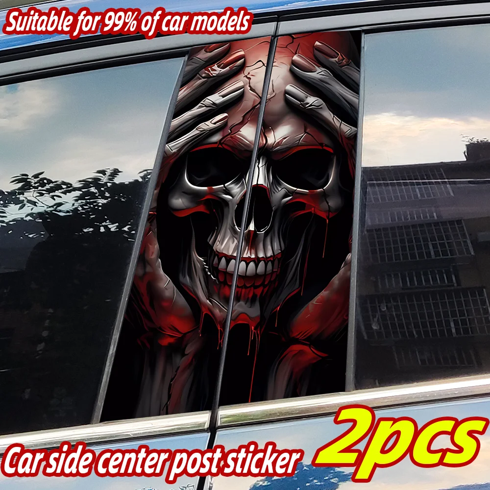 Horror Skull Car Stickers Auto B Pillar Waterproof Sunscreen Decoration Cover Scratches Car Door Pillar Vinyl Decals Accessories