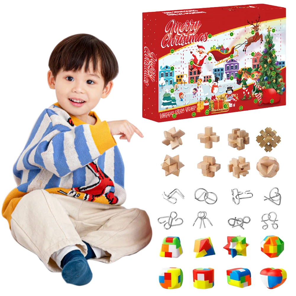 Christmas Advent Calendar Metal Wire Plastic Puzzles 2024 Christmas Countdown Calendar with 24pcs Brain Teaser Toy New Year Gift