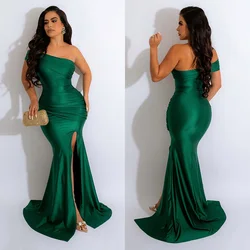 Autumn Winter Women Off Shoulder Plunging V-neck High Side Split Mermaid Maxi Dress Sexy Night Party Club Long Dresses