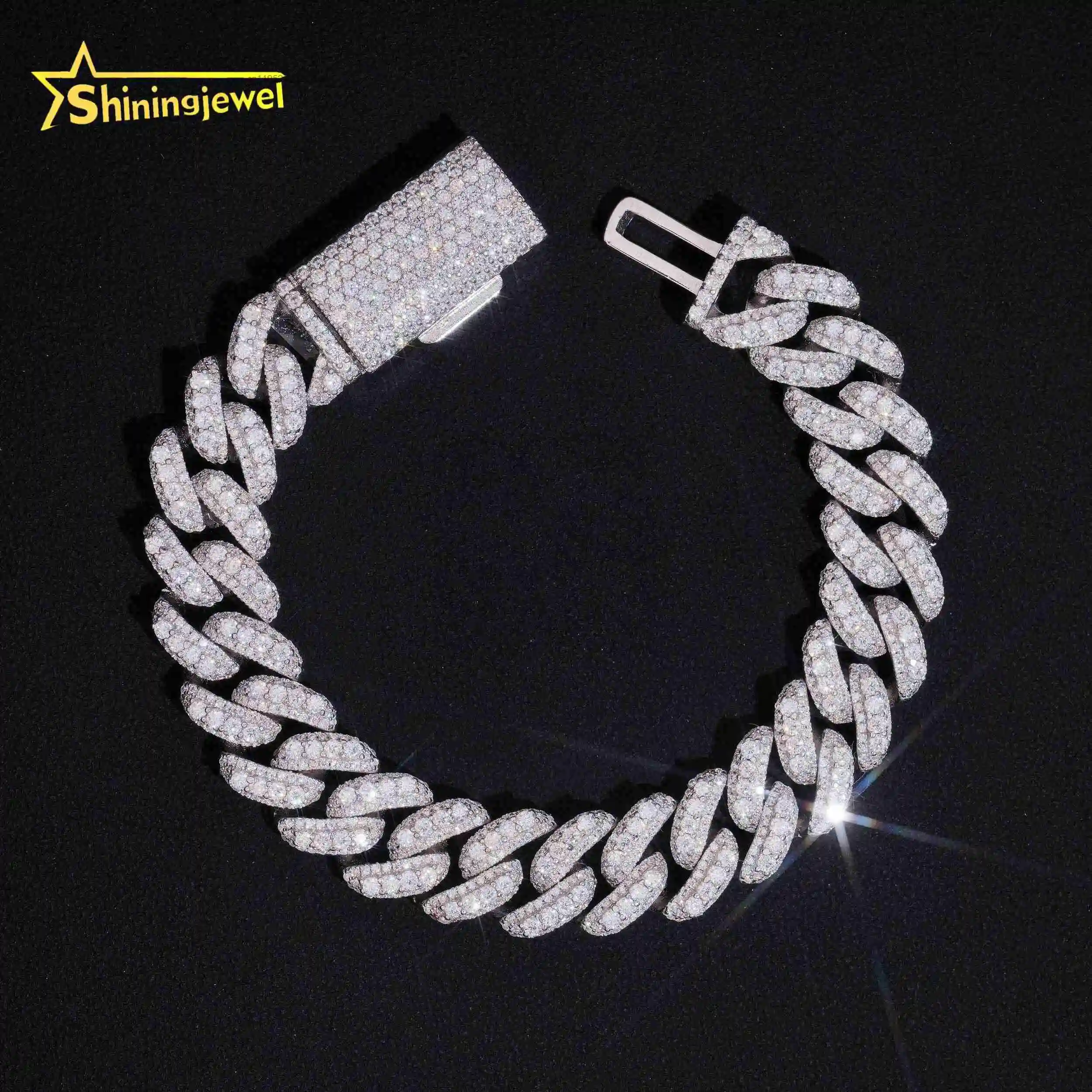 New Hip Design Hop Pass Diamond Tester 925 Silver Iced Out 13mm VVS Moissanite Cuban Link Bracelet..