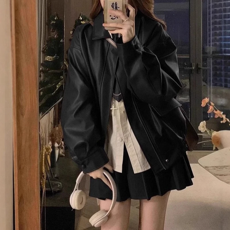 Veste en cuir veste courte 2025 femme nouvelle petite veste en cuir automne et hiver printemps et automne haut