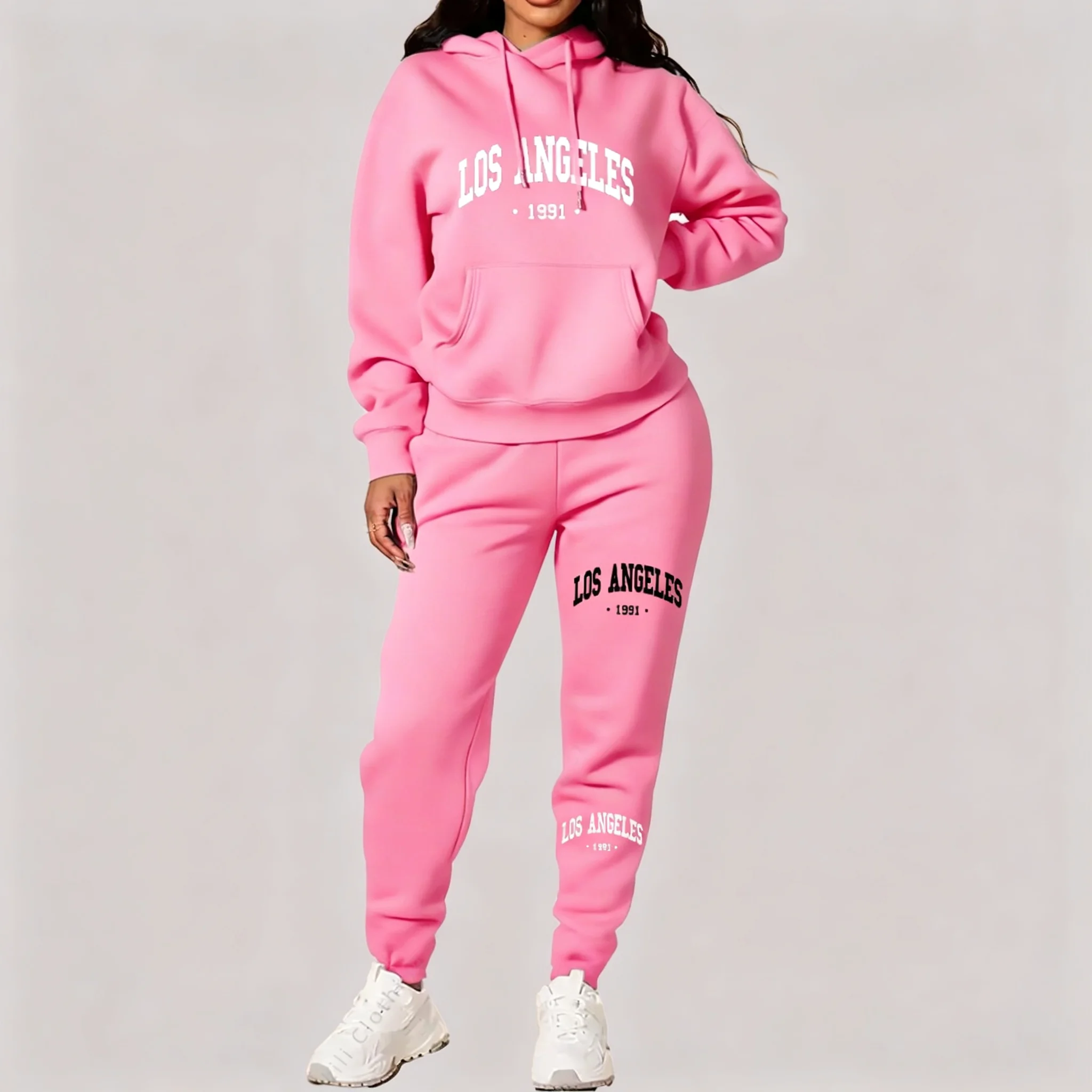 Women Sets Hoodies Pants 2 Piece Outfits Aesthetic Sportswear Sweatsuit Los Angeles Letter Print Suit Ladies Tracksuit Plus Size - view 2