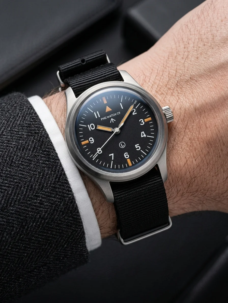 PHG FL‑1948 Vintage Pilot Quartz Watch 36MM Sweep‑Seconds, Military‑Style Retro Wrist Watch For Men And Women Daily Wear